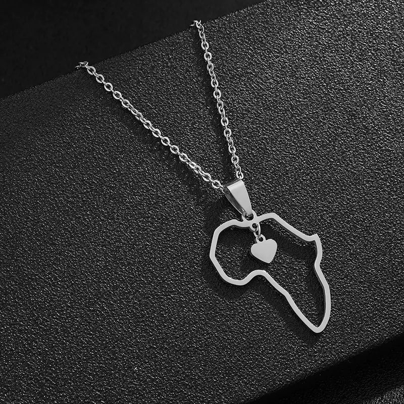 Fashion Hollow Heart Titanium Steel Africa Map Necklace - Dakdouksson