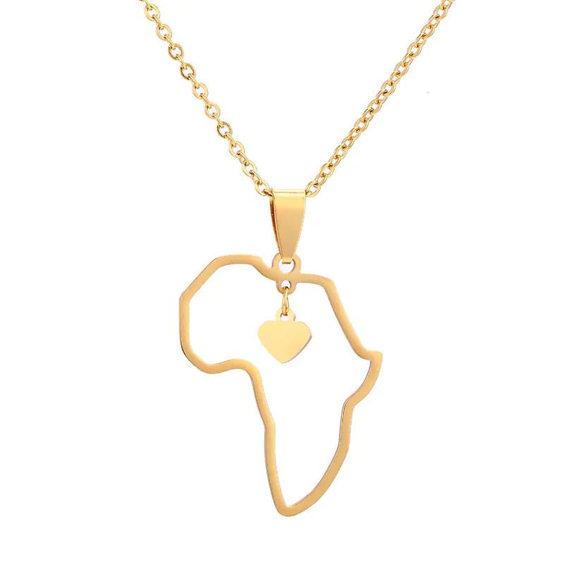 Fashion Hollow Heart Titanium Steel Africa Map Necklace - Dakdouksson