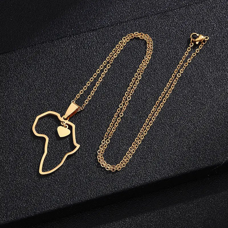 Fashion Hollow Heart Titanium Steel Africa Map Necklace - Dakdouksson