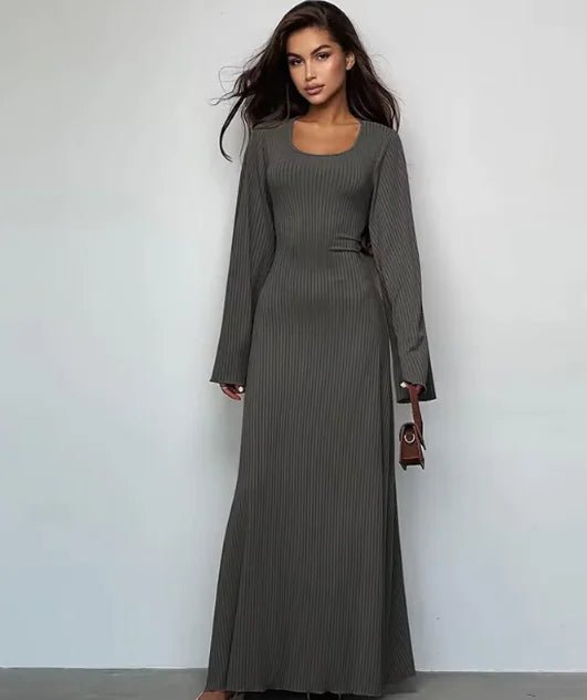 Fashion U - neck Dress Back Lace - up Long Bell Sleeve Dresses Women - Dakdouksson
