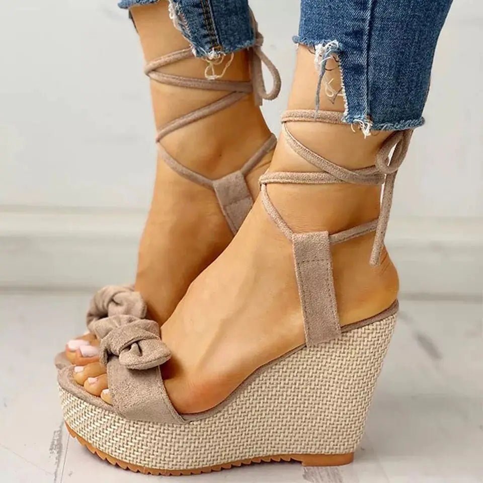 Fashionable Bow Sandals with Wedge Fish Mouth Design - Dakdouksson