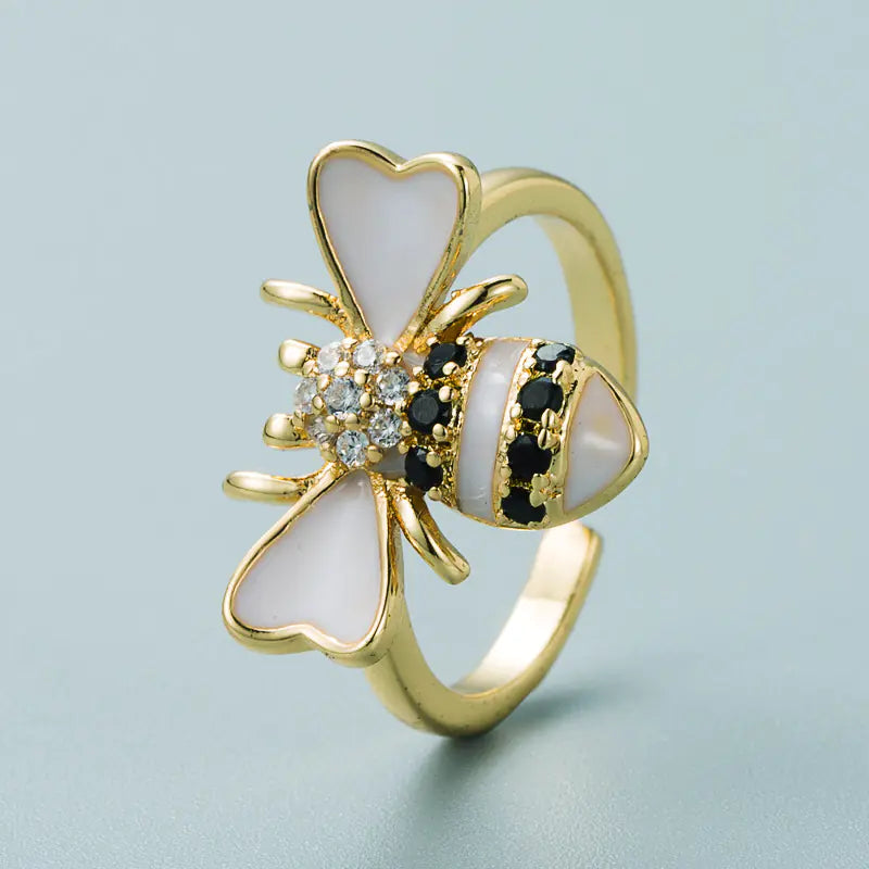 Copper Plated Gold Inlaid Zircon Bee Ring