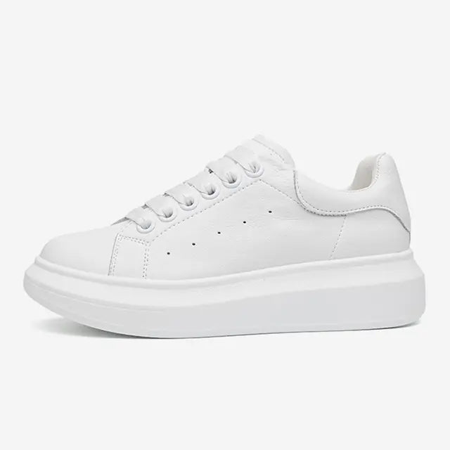 Genuine Leather Autumn Fashion White Sneakers for Women - Dakdouksson