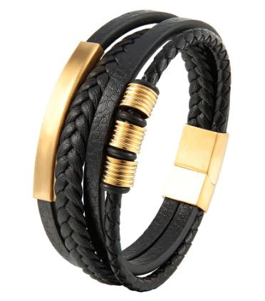 Genuine Leather Multi - layer Stainless Steel Men's Bracelet - Dakdouksson
