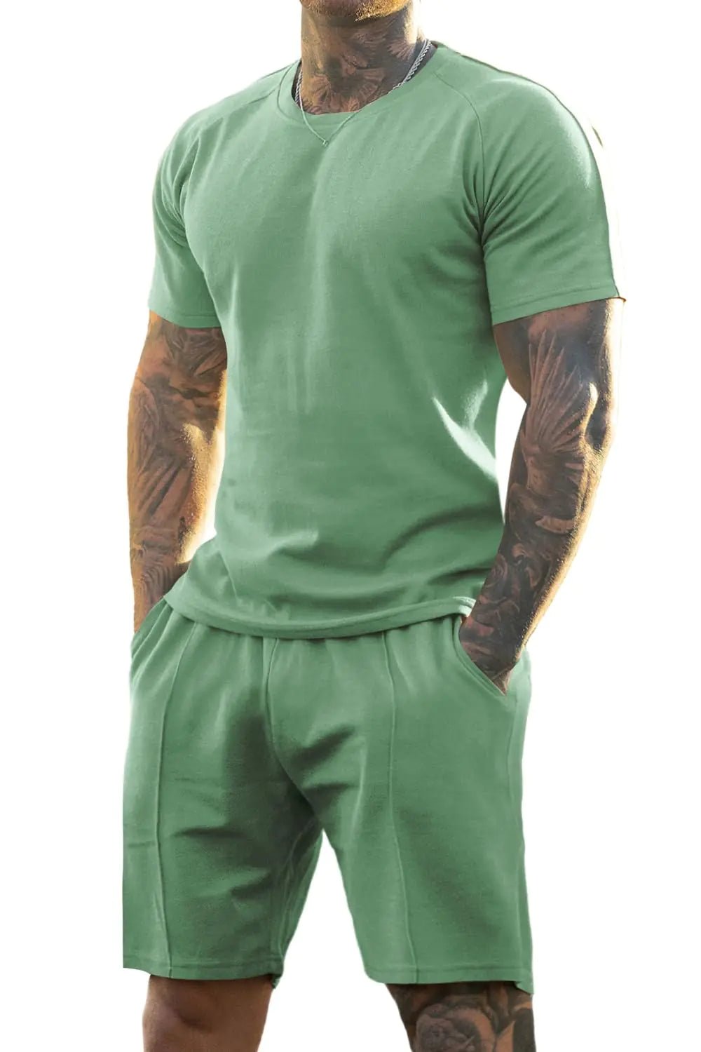 GINGTTO Mens Short Sets 2 Piece Outfits Fashion Summer Tracksuits Casual Set(GreenXL) - Dakdouksson