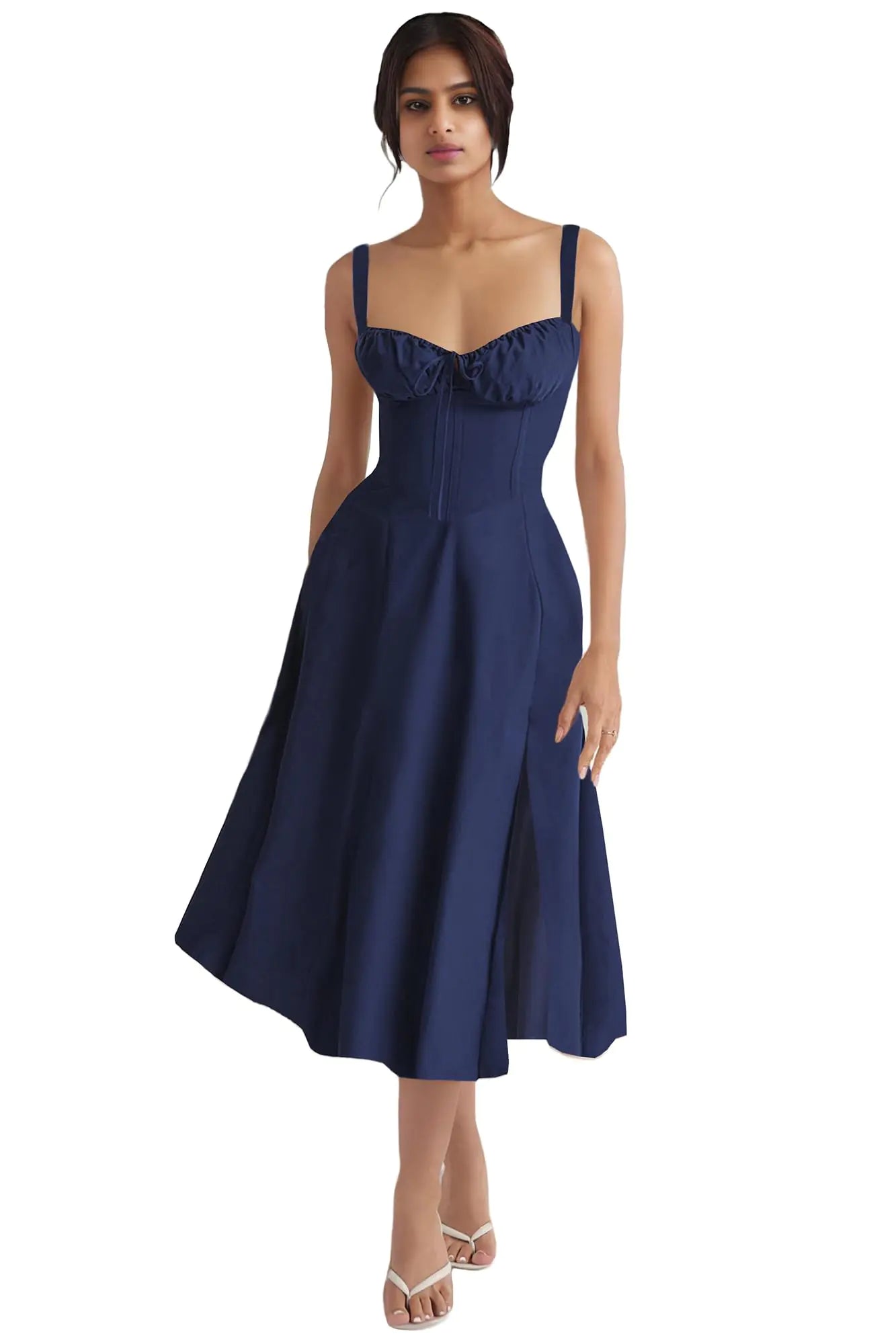 GOLDSTITCH Womens Floral Midi Dress Boho Flowy Slit Dresses Navy - Dakdouksson