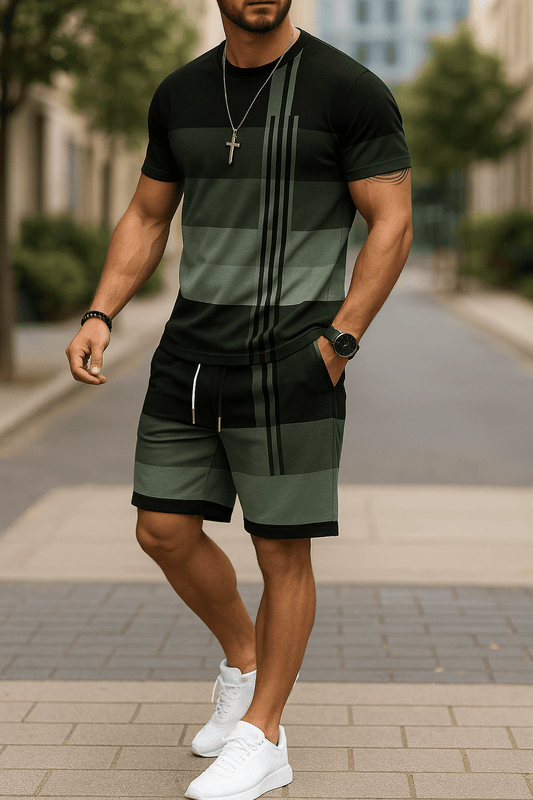 GORGLITTER Mens 2 Piece Outfits Short Sets Short Sleeve T Shirt and Track Shorts Set Multicolor Green Large - Dakdouksson