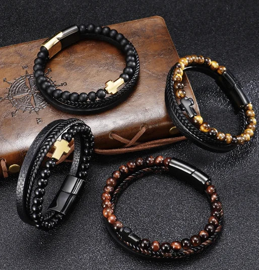 Multi-layer Stainless Steel Men's Cross Bracelet