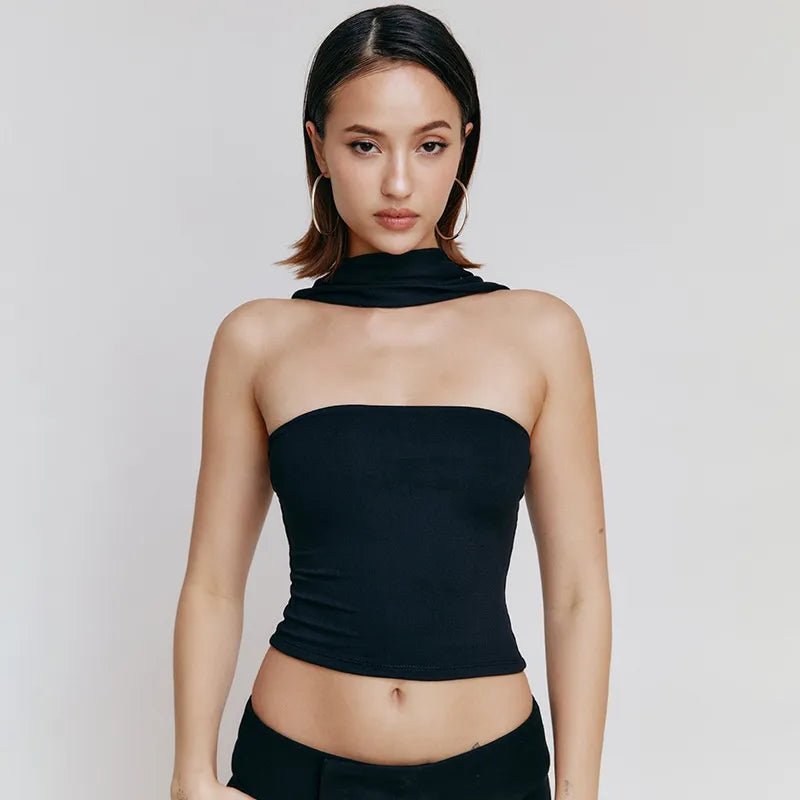 Halter Backless Satin Crop Tops - Dakdouksson