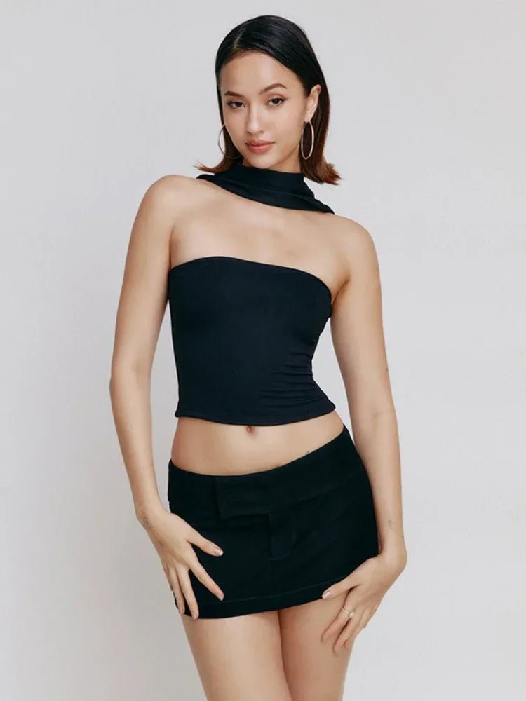 Halter Backless Satin Crop Tops - Dakdouksson