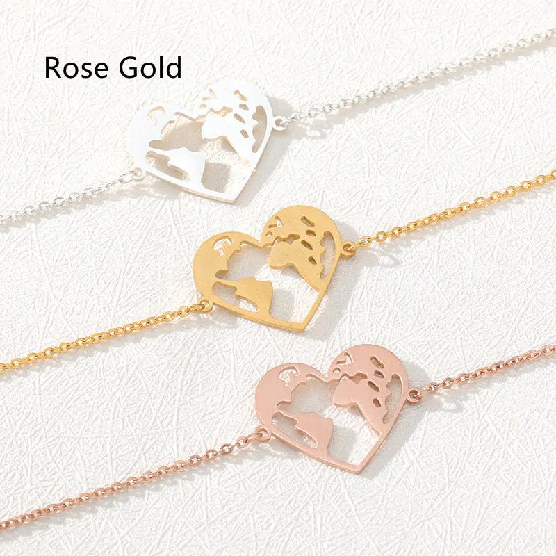 Heart - Shaped Hollow World Map Stainless Steel Bracelet - Dakdouksson