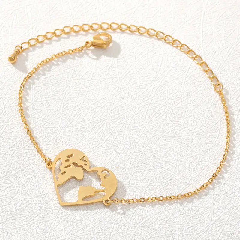 Heart - Shaped Hollow World Map Stainless Steel Bracelet - Dakdouksson