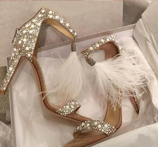High Heels, Feather Sandals, Tassel Heels - Dakdouksson