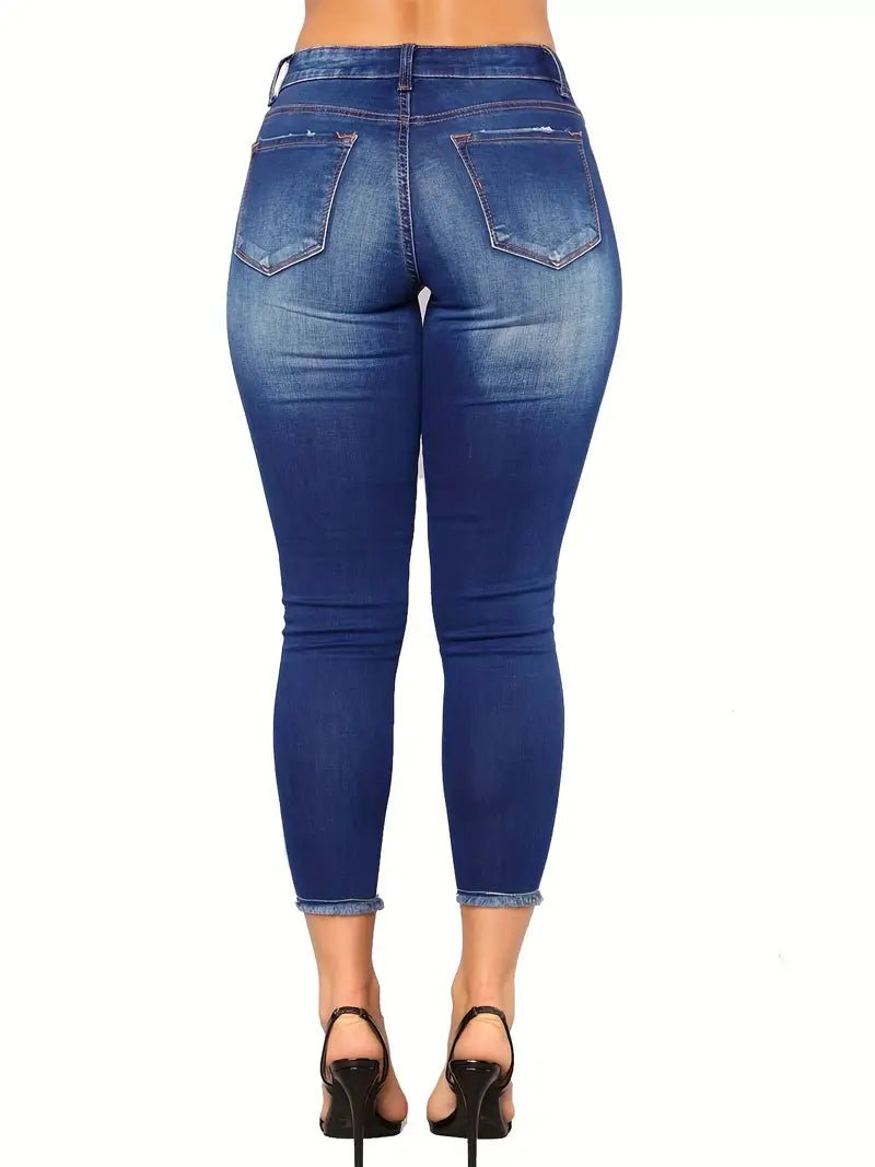 High Rise Distressed Capri Skinny Jeans for Women - Dakdouksson