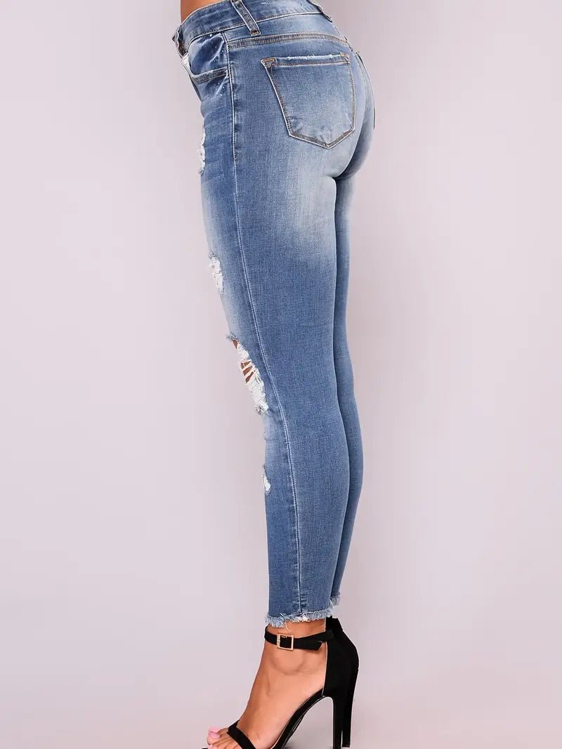 High Rise Distressed Capri Skinny Jeans for Women - Dakdouksson