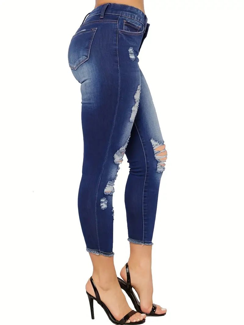 High Rise Distressed Capri Skinny Jeans for Women - Dakdouksson