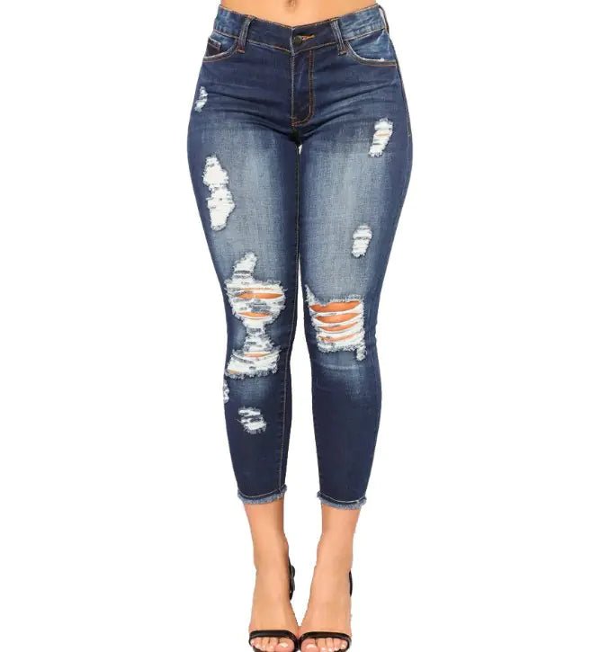 High Rise Distressed Capri Skinny Jeans for Women - Dakdouksson