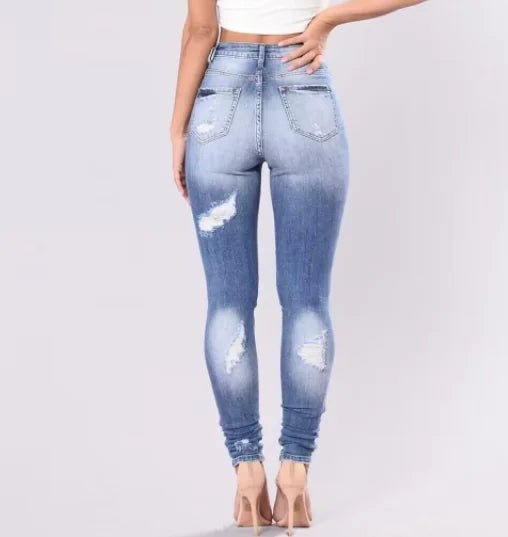 High Rise Distressed Skinny Jeans with Plicated Hem - Dakdouksson