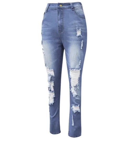 High Rise Distressed Skinny Jeans with Plicated Hem - Dakdouksson