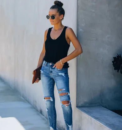 High Rise Distressed Super Skinny Jeans for Women - Dakdouksson