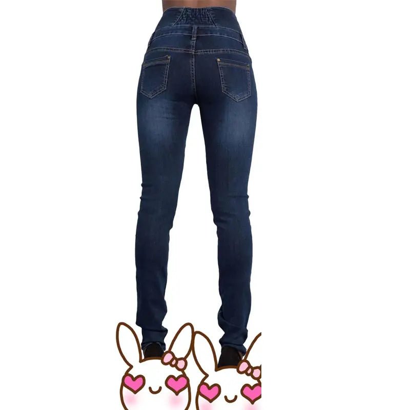 High Waist Dark Blue Skinny Jeans with Slash Pockets - Dakdouksson