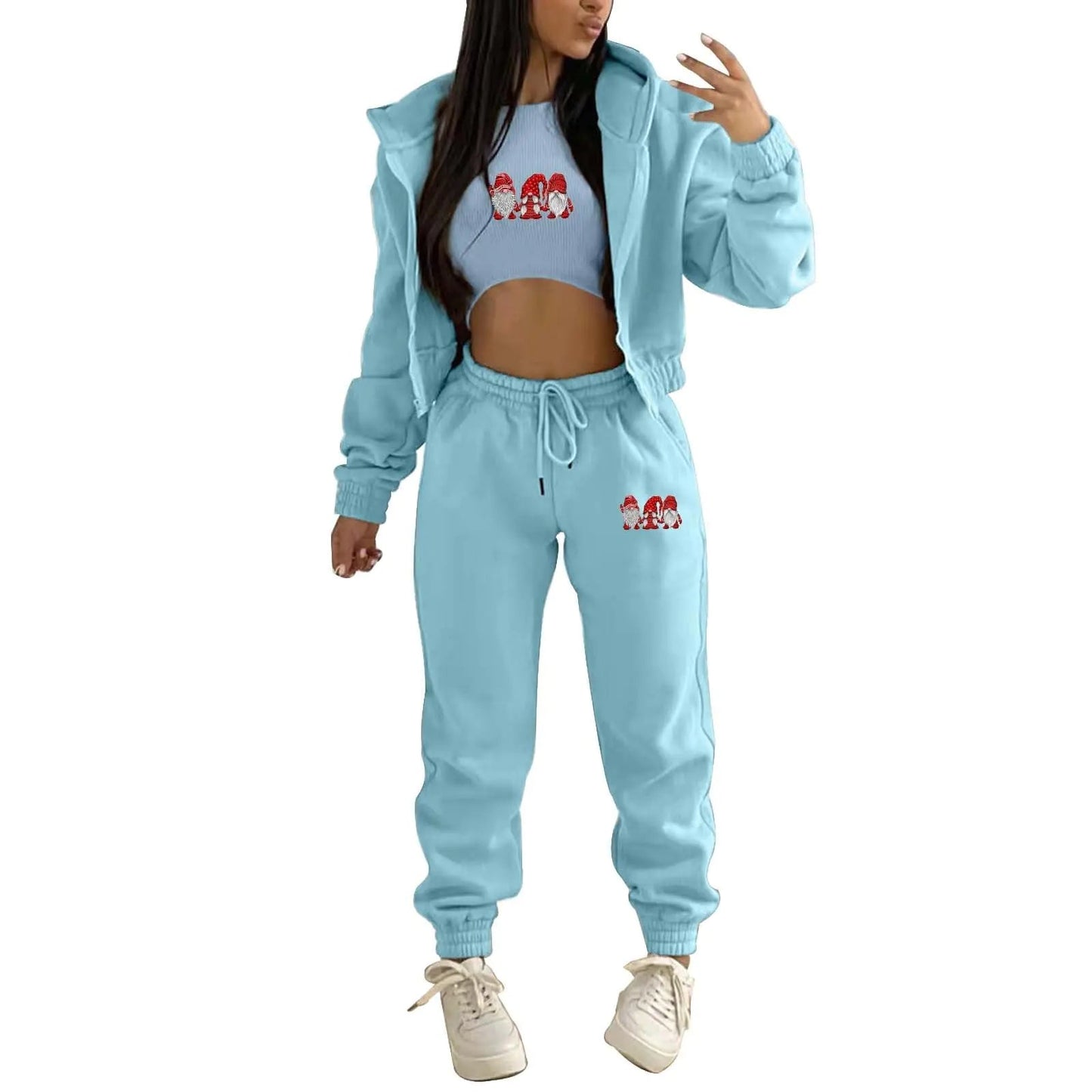 JMMSlmax Womens 3 Piece Outfits Long Sleeve Zip Cropped Sweatshirt Sweatpants Tracksuit with Tank Top Sweatsuit Lounge Sets - Dakdouksson
