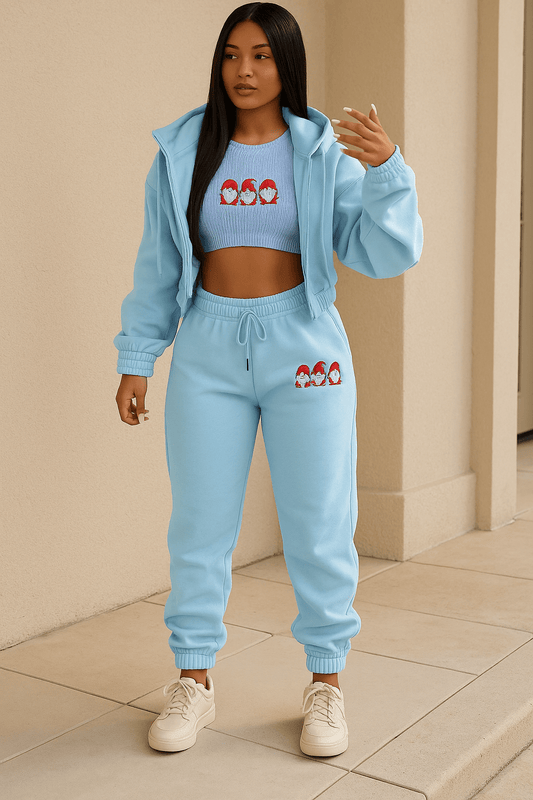 JMMSlmax Womens 3 Piece Outfits Long Sleeve Zip Cropped Sweatshirt Sweatpants Tracksuit with Tank Top Sweatsuit Lounge Sets - Dakdouksson
