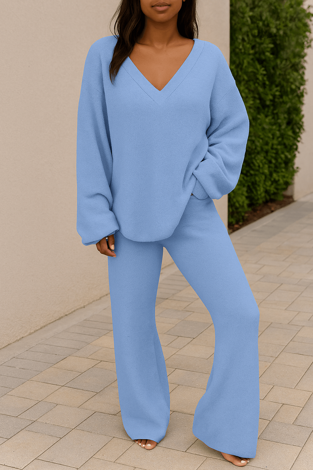 JMMSlmax Womens Two Piece Outfits Sweater Sets Long Sleeve Knit Pullover Tops Wide Leg Pant Sweatsuit Outfits Tracksuit Sets - Dakdouksson