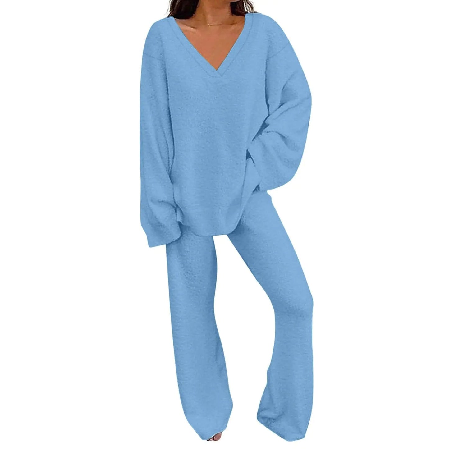 JMMSlmax Womens Two Piece Outfits Sweater Sets Long Sleeve Knit Pullover Tops Wide Leg Pant Sweatsuit Outfits Tracksuit Sets - Dakdouksson