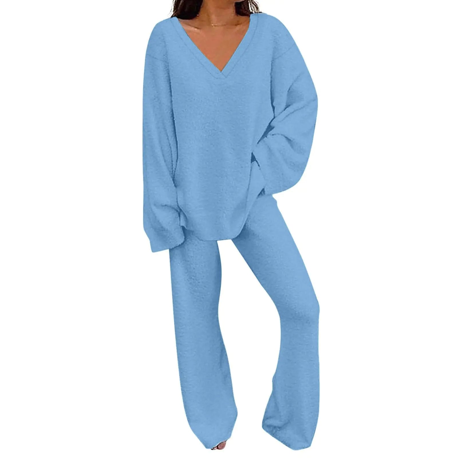 JMMSlmax Womens Two Piece Outfits Sweater Sets Long Sleeve Knit Pullover Tops Wide Leg Pant Sweatsuit Outfits Tracksuit Sets - Dakdouksson