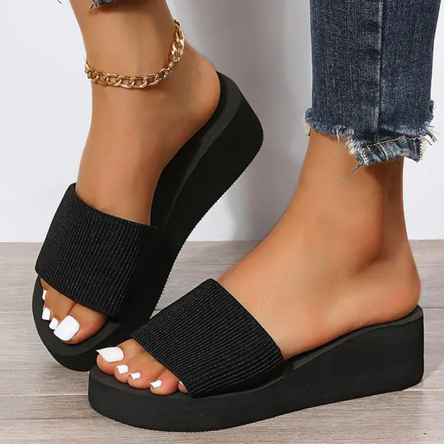 Knitted Wedge Slippers for Women - Chunky Platform Sandals - Dakdouksson