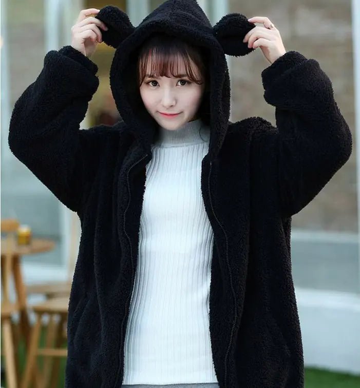 Korean Style Cartoon Bear & Bunny Hoodie for Women - Dakdouksson