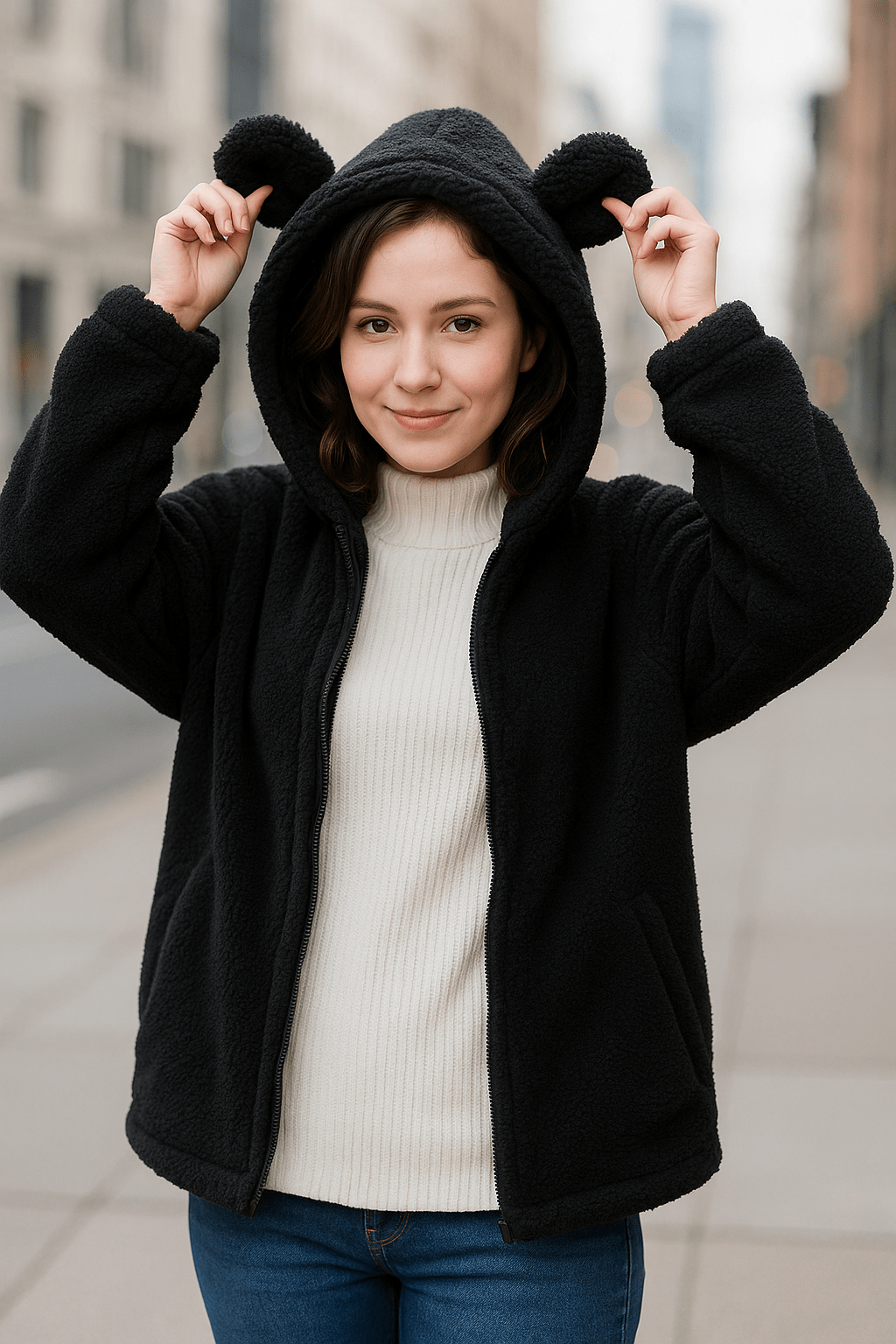 Korean Style Cartoon Bear & Bunny Hoodie for Women - Dakdouksson