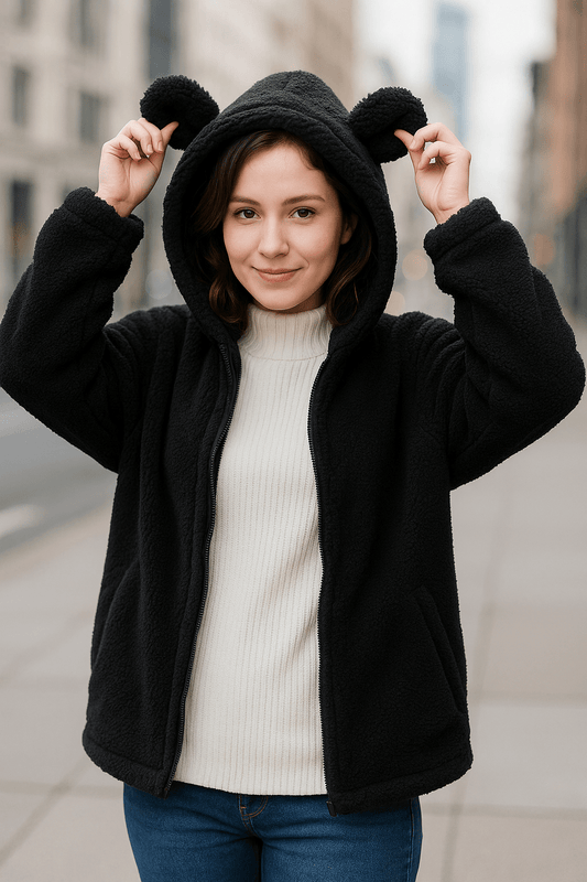 Korean Style Cartoon Bear & Bunny Hoodie for Women - Dakdouksson