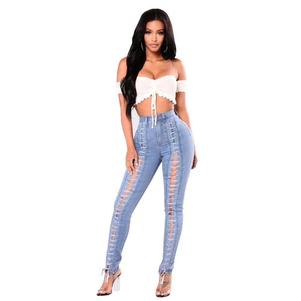 Light Blue Bandage Jeans for Women - Wholesale Supply - Dakdouksson