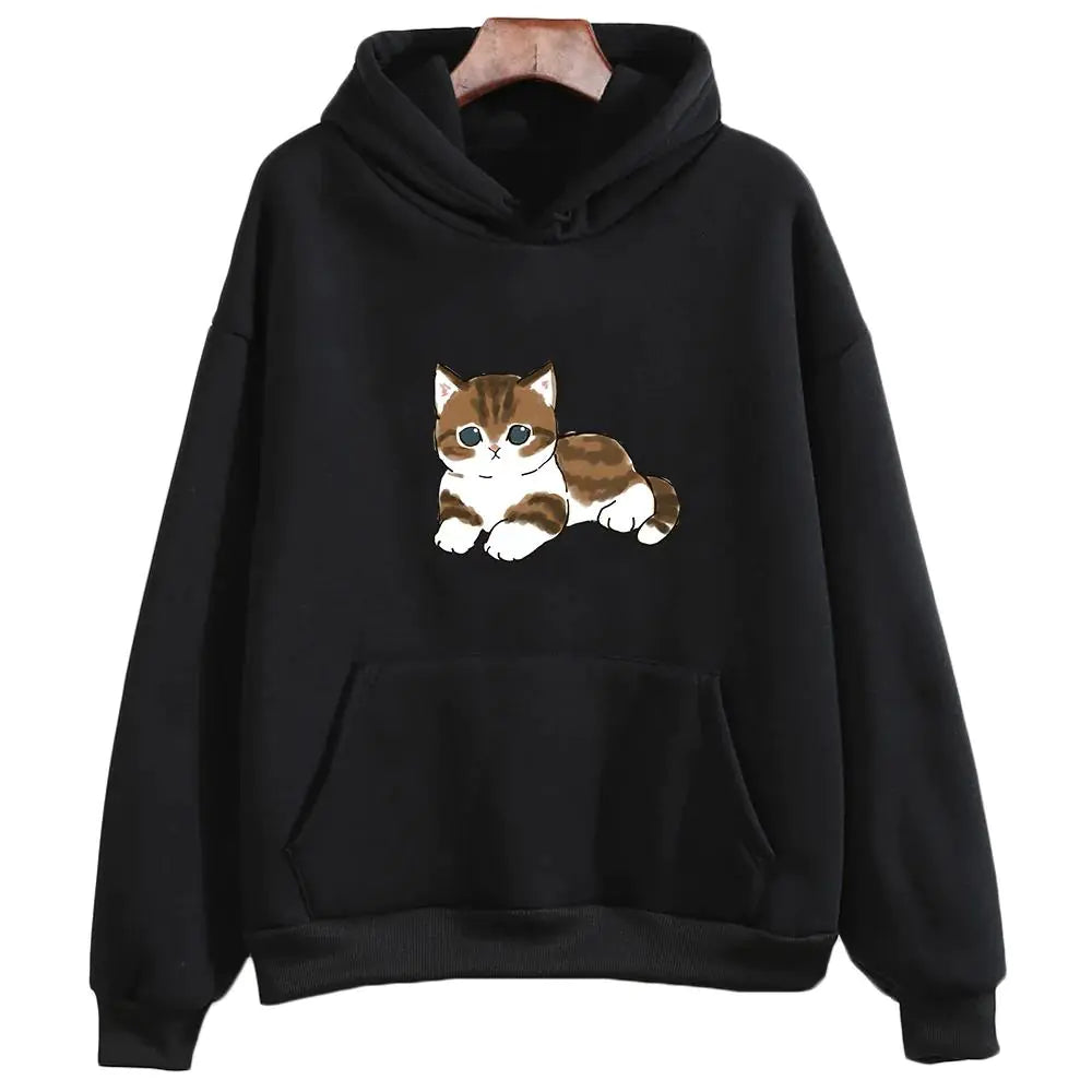 Cute Cat Graphic Hooded Sweatshirt for Men and Women