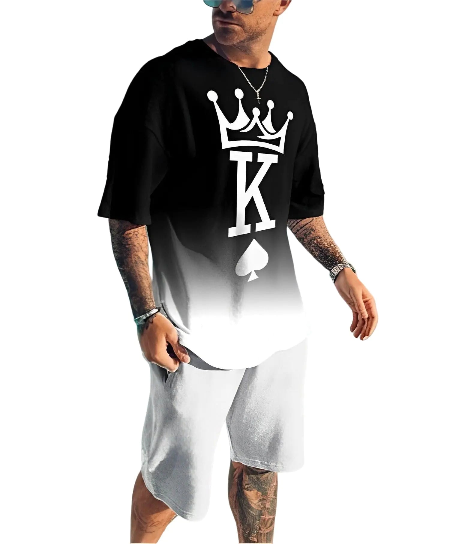 MARLLCO Mens Short Sets 2 Piece Summer Outfits Tracksuits Short Sleeve Shirt and Shorts 3D Poker Shirt (color22XXL) - Dakdouksson