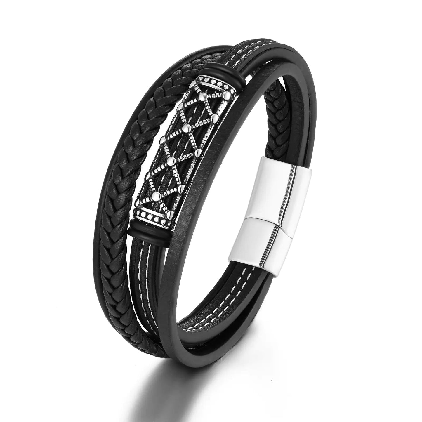 Men's Multi - layer Leather and Stainless Steel Bracelet - Dakdouksson