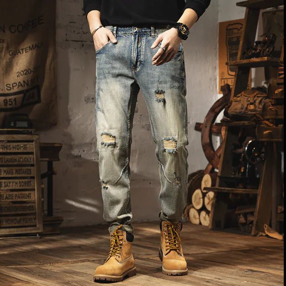 Men's Slim Fit Vintage Distressed Jeans - Dakdouksson