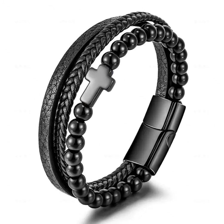 Multi - layer Stainless Steel Men's Cross Bracelet - Dakdouksson