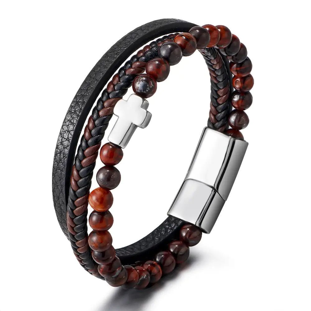 Multi - layer Stainless Steel Men's Cross Bracelet - Dakdouksson