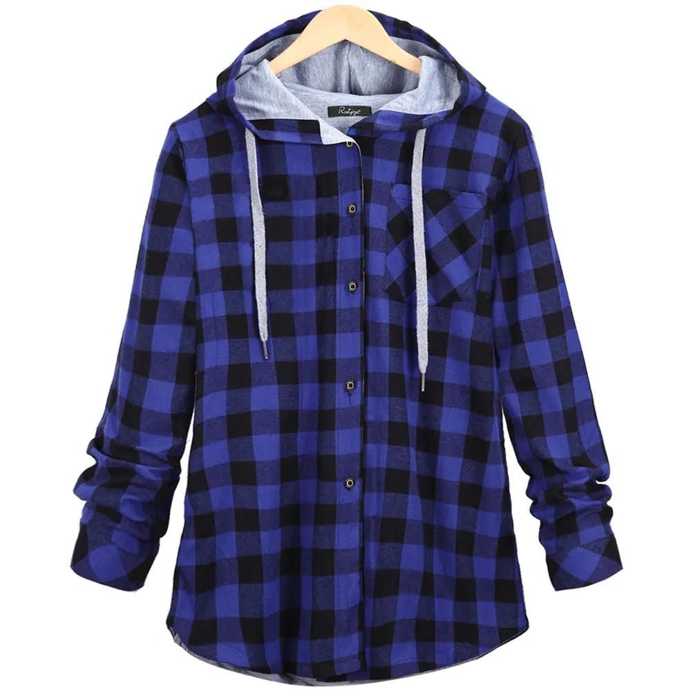 Multicolor Checked Hooded Cardigan for Women - Dakdouksson