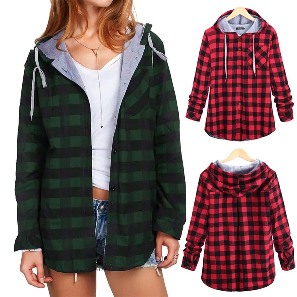 Multicolor Checked Hooded Cardigan for Women - Dakdouksson