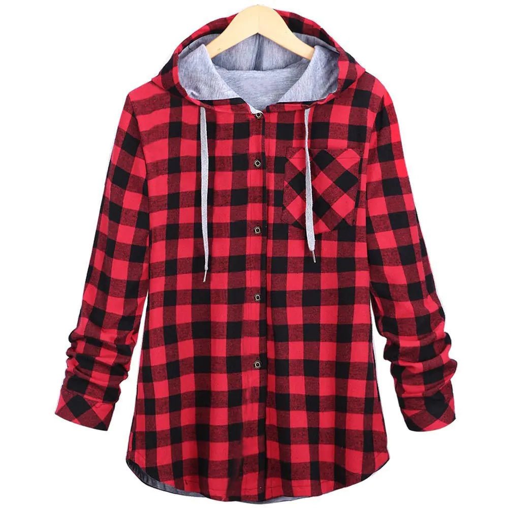 Multicolor Checked Hooded Cardigan for Women - Dakdouksson