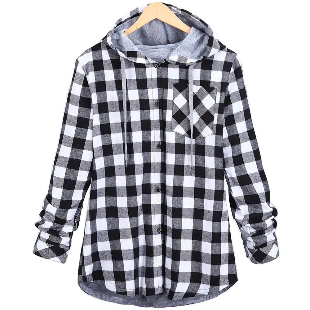 Multicolor Checked Hooded Cardigan for Women - Dakdouksson