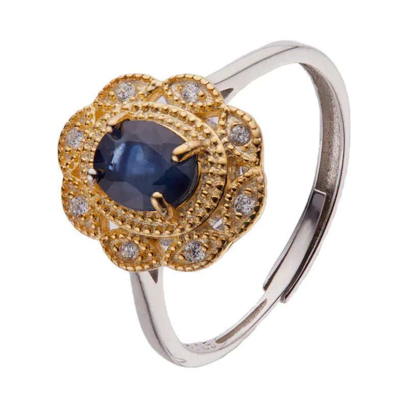 Natural Sapphire Inlaid S925 Sterling Silver Ring - Dakdouksson