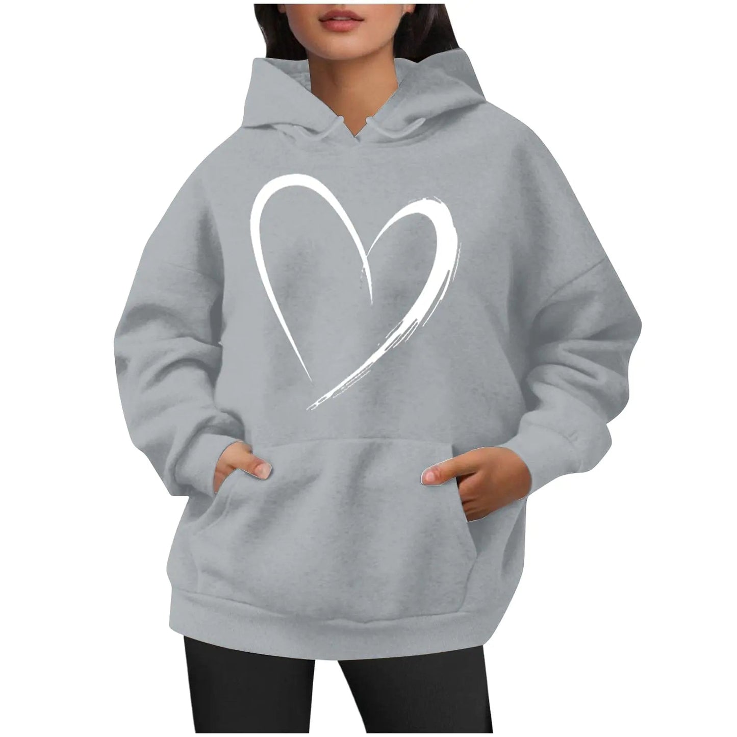 NTACZA Womens Oversized Graphic Hoodies Casual Long Sleeve Heart Print Pullover Comfort Pocket Drawstring Hooded Sweatshirt - Dakdouksson