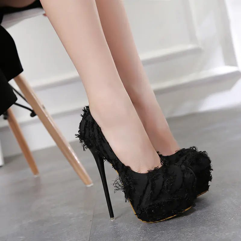 Open - Toe Heels, Fabric Heels, Frayed Heels for Nightclub - Dakdouksson