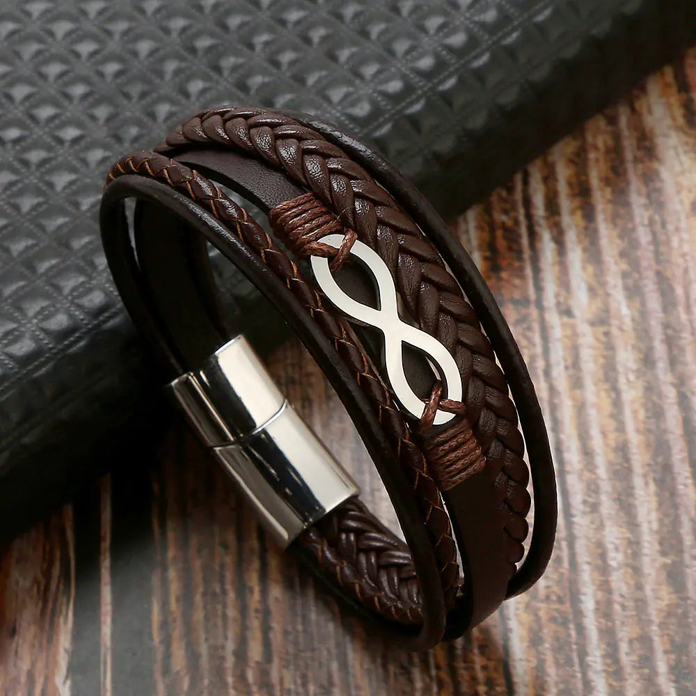 Men's Multi-layer Cowhide Stainless Steel Magnetic Bracelet