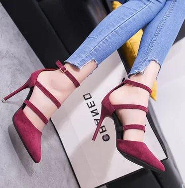 Pointed Toe Strappy High Heels - Dakdouksson